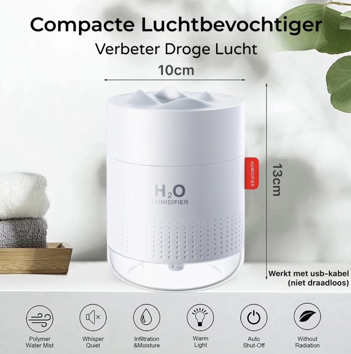 Signity® Luchtbevochtiger 500ML Wit - Nachtlampje