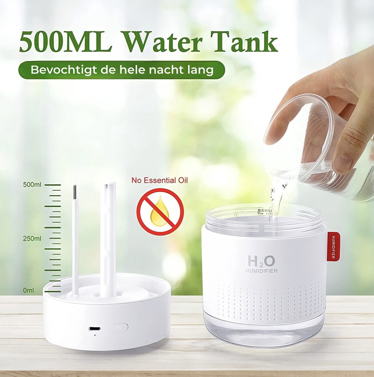 Signity® Luchtbevochtiger 500ML Wit - Nachtlampje