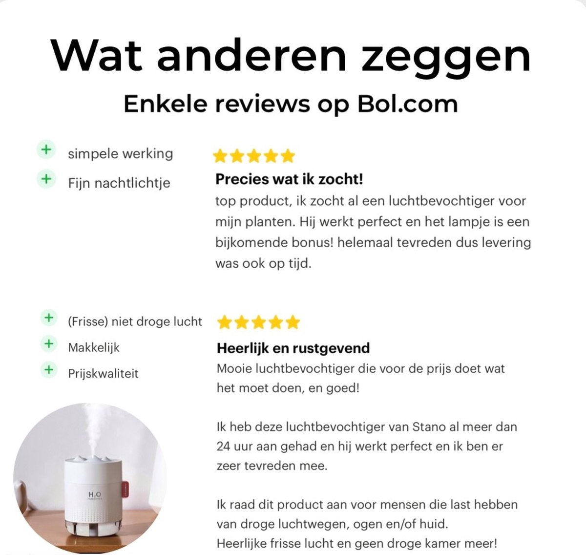 Signity® Luchtbevochtiger 500ML Wit - Nachtlampje