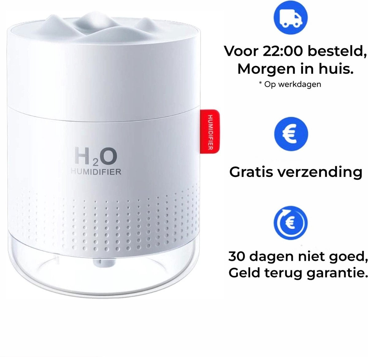 Signity® Luchtbevochtiger 500ML Wit - Nachtlampje